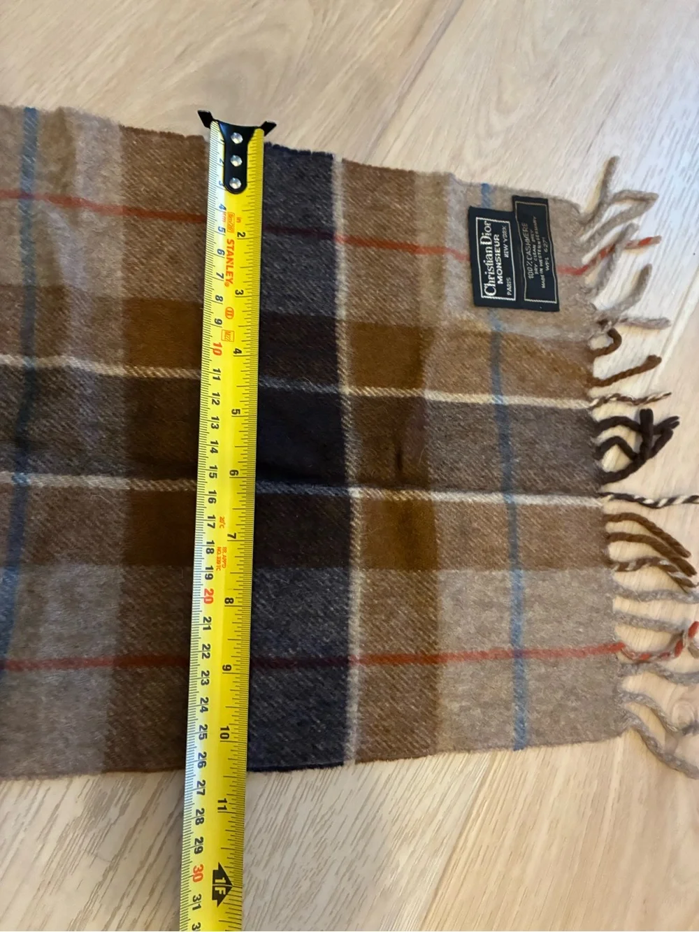 Vintage Christian Dior Monsieur plaid scarf 100% cashmere Western Germany